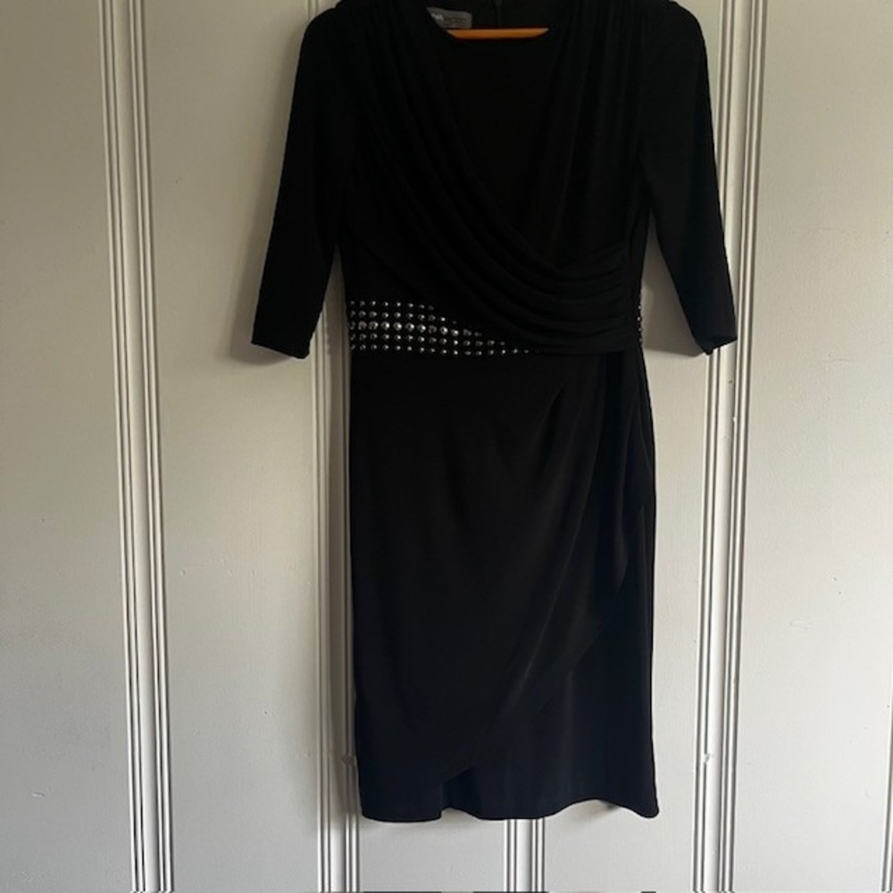 Vintage Black Cocktail Dress Size 8 Embellished Waist Band Donna Rico New York